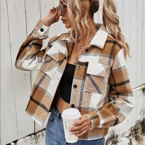 Beige/Tan plaid cropped Shacket